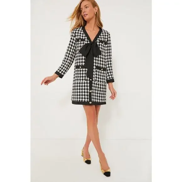 TUCKERNUCK Pomander Place Houndstooth Coco Tweed Bow Dress NWT Size Large